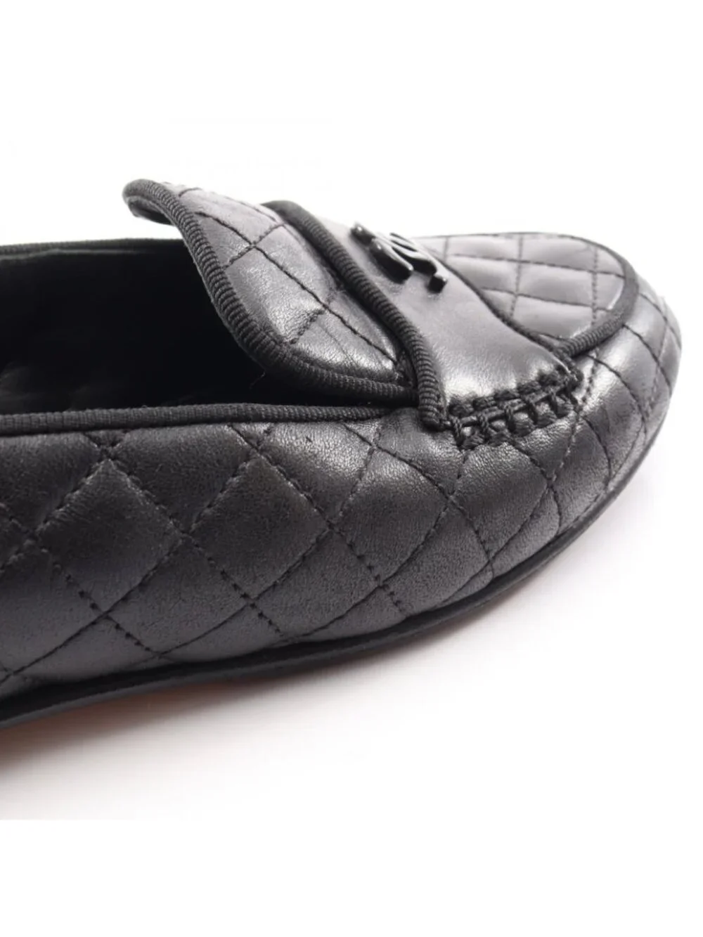 Chanel Loafers Quilted CC Logo Bk Leather